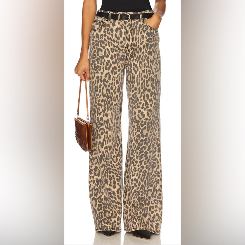 Good American Good Standard Ease Leopard Wide Leg Jeans Size 0 NWT